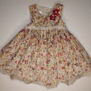 Laura Ashley London Floral Baby Dress 12M Lace Petticoat